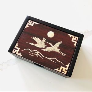 Abalone Inlay Wood Jewelry Box - Crane